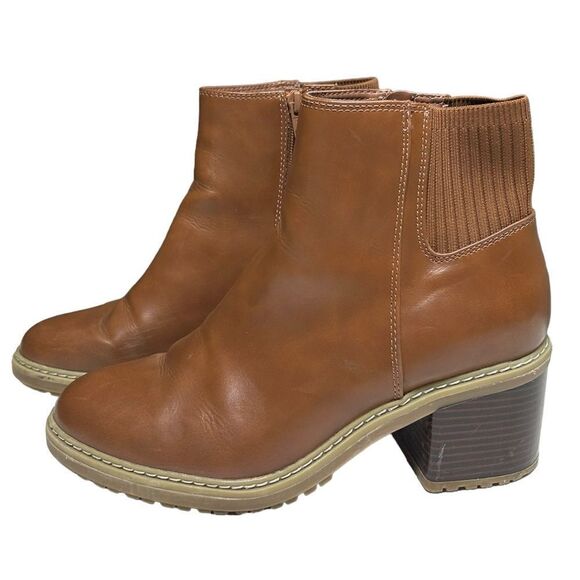 Brown Vegan Leather Ankle Booties Heeled Combat Boots Faux Leather A New Day - Picture 1 of 13